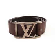 LOUIS VUITTON 皮革Leather Belt銀扣皮帶啡色/黑色