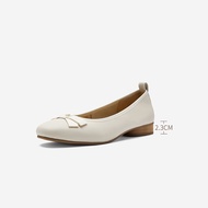 Nine West รองเท้าบัลเลต์หัวมนพื้นหนังสำหรับผู้หญิง ฤดูใบไม้ผลิ 2025 รองเท้าหัวมนพื้นแบนแบบสวมหัวกลมแ