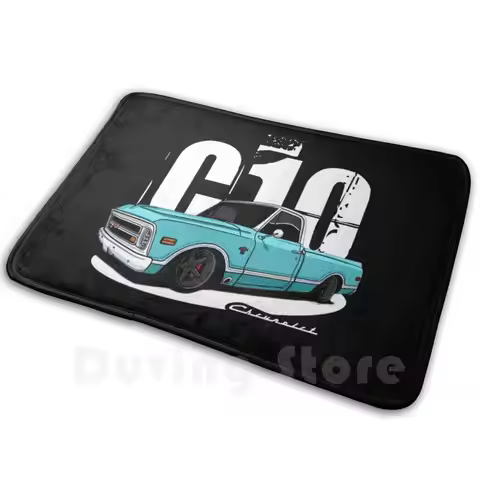 C10 Orange Pickup Truck Custom Blue Carpet Mat Rug Cushion Soft Automobile Truck Chevy Car Cars Clas