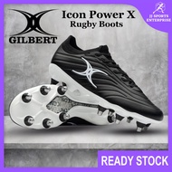 Gilbert Icon Power X Rugby Boots (8 Studs) Rugby Boot Kasut Ragbi Kasut Bola Padang Black