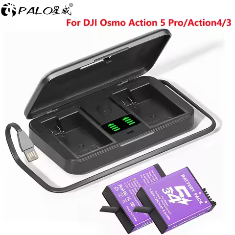 For DJI Osmo Action 5 Pro Action 4/3 Battery 2250mAh Batteries+LED Charger For DJI Osmo Action 4 Act