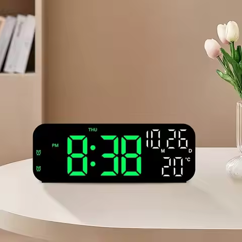Brightness Adjustment LED Electronic Clock Voice Control Date Week Large Digital Clock Temperature D
