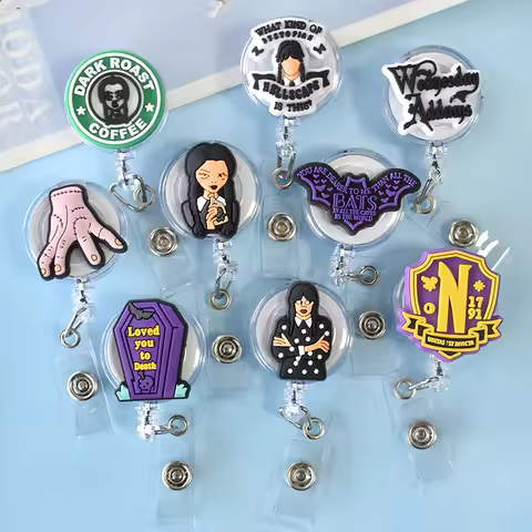 1 piece Movie Role Writer Edgar Allan Poe Wednesday Badge Reel Nurse Clip Badge Holder Doctor School