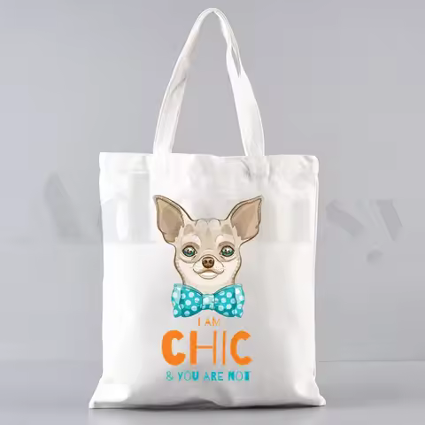 Chihuahua Funny Dog Lovely Fashion Animal 90s Shopping Bag Shopper Bags Tote Canvas Bag Harajuku Reu