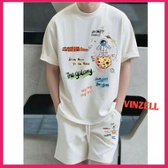 SPORTY KOREAN STYLE MEN'S SUIT SHORTS + BEAR MOTIF T-SHIRT BIGSIZE ALLSIZE SML XL 2XL 3XL 4XL 5XL 6X