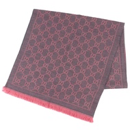 GUCCI 133483 GG 羊毛圍巾，玫瑰粉色，迷你流蘇，可作圍脖、披肩或圍巾使用，帶原裝盒，意大利​​製造，女士款，成色極佳。