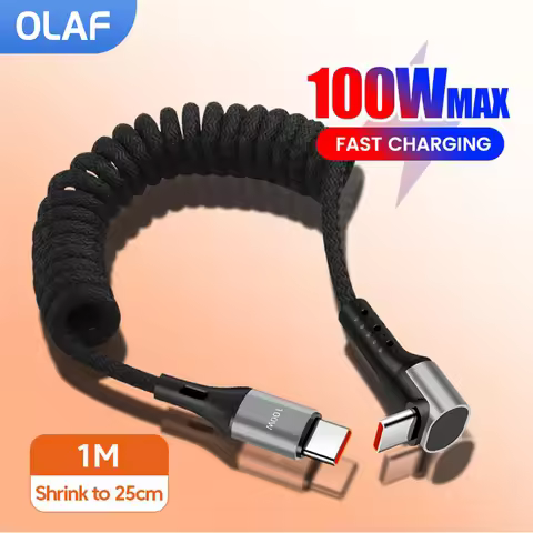 PD 100W Type C To USB C Cable Fast Charging Car Spring Cable For iPhone 15 16 Samsung Xiaomi Huawei 