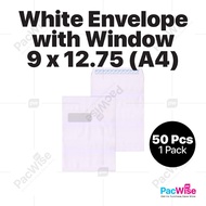 White Envelope A4 / Sampul Surat Putih / Window Envelope 9" x 12.75" (A4 Size) – 50 Pcs