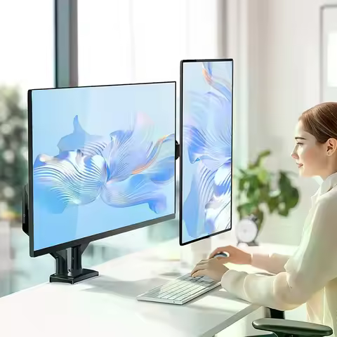 Dual Monitor Mount For 13″–34″ Screens, Adjustable Dual Monitor Stand, With 180° Swivel, Tilt, 360° 