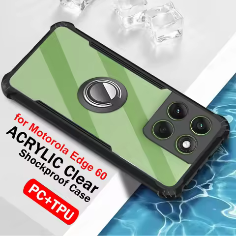 Transparent Ring Bracket Stand Case For Motorola Edge 60 Acrylic Armor Shockproof Cover Moto Edge60 