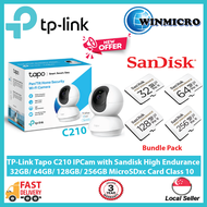 TP-Link CAMERA TAPO C210 SECURITY HOME PAN / TILT 3MP FULL HD 1080P WI-FI + SanDisk High Endurance MICROSD CARD BUNDLE ( 3 years Local warranty )