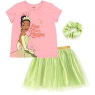 Disney Princess Moana Frozen Girls T-Shirt Tulle Mesh Skirt and Scrunchie 3 Piece Outfit Set Toddler