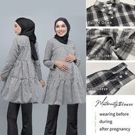 Maternity blouse muslimah baju plaid blouse labuh women Baju Tunic Mengandung Menyusu Muslimah Panja