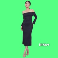 Sabrina Gaun Korea Wanita Dress Pesta Knitt Korea Natal Casual Hitam