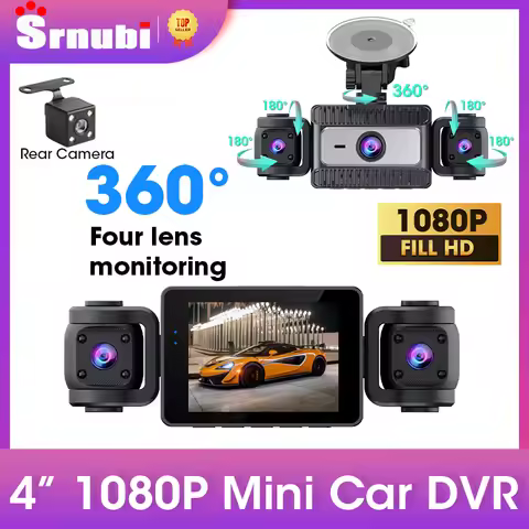 Srnubi 4" Mini 1080P Car DVR 4 Channel Dash cam Front and Rear Inside Camera WiFi Remote Control Vid