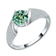 แหวนเพชรโมอิส1ct สีเงินสำหรับผู้หญิง S925 100% ของขวัญวันครบรอบเครื่องประดับอย่างดี