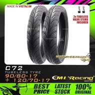 KOMBO TAYAR CMI RACING TUBELESS TYRE C72 90/80-17 + 120/70-17 (BUNGA DIAMOND) FOR RS-X,RSX,RS150R, F