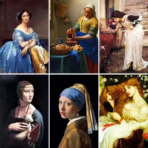 5D DIY Diamond Painting Full,World Painters Vermeer Monet Da Vinci Famous Painting,Diamond Embroider