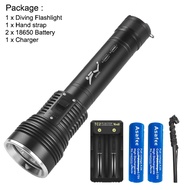 Aasfee D190-B Super Bright 60W LED Diving Flashlight Underwater Lung 3000LM Pushing Magnetic Switch