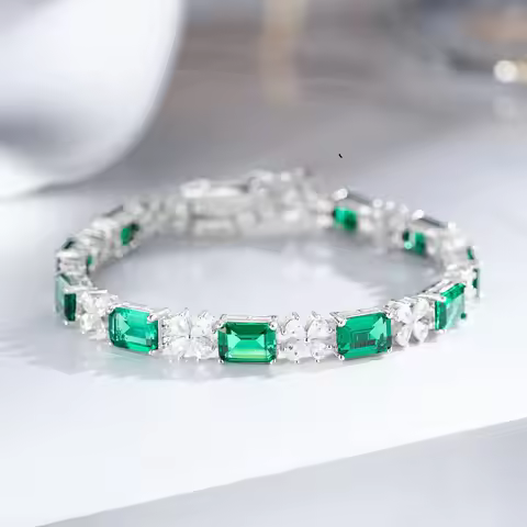Light luxury white gold emerald bracelet for women platinum PT950 1 carat emerald diamond red corund