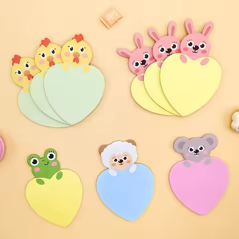 8pcs Of 200pcs Cartoon Animal Sticky Notes, Heart-shaped Forget Things, Office Message Special-shape