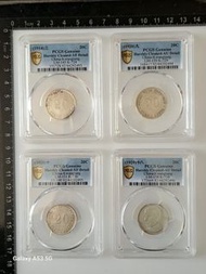 四枚.PCGS.評級(XF/AU).民國三/九/十/十八年<廣東省貳毫>銀幣.