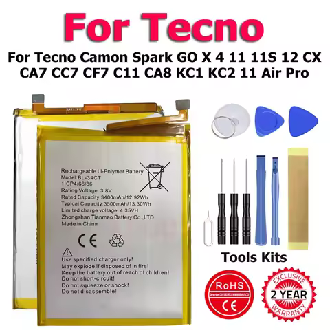 New BL-36BT BL-34CT BL-39LT BL-29BT Battery For Tecno Camon Spark GO X 4 11 11S 12 CX CA7 CC7 CF7 C1