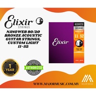 Elixir 11027 Nanoweb 80/20 Bronze Acoustic Guitar Strings 11-52