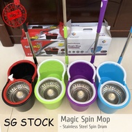 (SG STOCK) 360 Degree Spin Mop / Spin Rotate Dry Mop / Durable Stainless Steel with Pole and 2 Refills