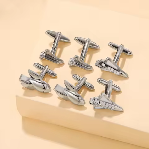 4Styles Classic Space Shuttle Shaped MensCufflinks Simple Aircraft Rocket Design Sleeve Button For S