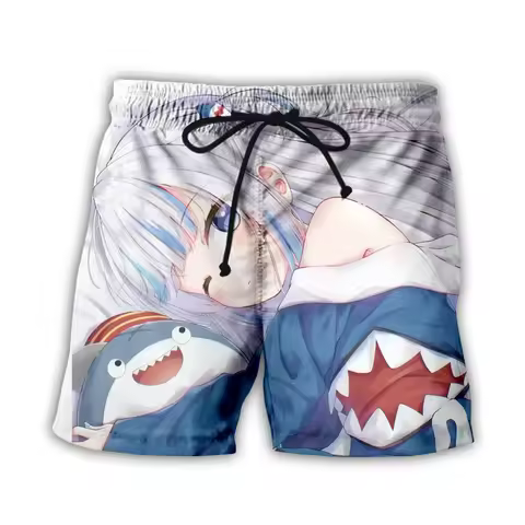 Anime Gawr Gura VTuber 3D Print Shorts Men Women Kawaii Shark Girls Summer Beach Shorts Casual Board