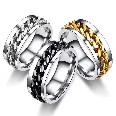 Titanium Steel Rotatable Chain Rings for Women Men Spinner Ring Decompression Multifunctional Chain 