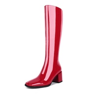 wetkiss Knee High Boots for Women Gogo Boots 70s Boots with Chunky Heel, Square Toe and Side Zipper