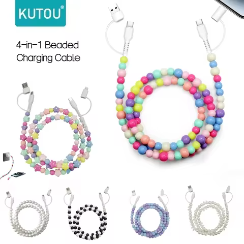 KUTOU Beaded Charging Cord Colorful Beaded 4-in-1 Data Cable Fast Charging Cable 3.3ft for Girls Wom