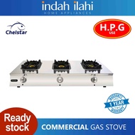 Chelstar Stainless Steel High Pressure 3 Burner Gas Stove MS-3A