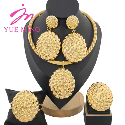 YM Women Jewelry Set Pendant Earrings 18K Gold Plated Round Collar Nigeria Wedding Festival Gift Cla