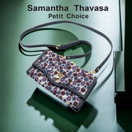 🍒 日本小香風samantha thavasa| Samantha Thavasa Petit Choice藍色花卉提花 x 皮革長錢包.手拿包. 斜背包#二手