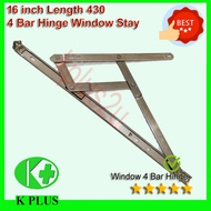 2pcs Friction Stay 16inch Window Stay 4 Bar Hinge Tingkap Engsel 铝窗铰链 Stainless Steel 430 16寸长 Hinge