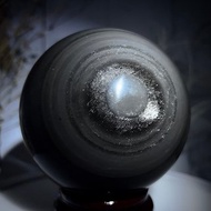 【金沙帶眼黑曜石】金沙黑曜石水晶球(附座)|風水避邪 辦公室擺件