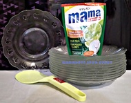 Paket Piring Kaca Bening 7 inc Isi 1 Lusin 12 pcs / Piring Beling Bening 1 Lusin 12 pcs - 1 Mama Lemon - 1 pcs Sendok Nasi - Centong
