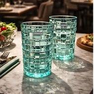 Set of 6 Tall Glass Cups 350ml Embossed Checkered Pattern Tall Cup Shape Easy to Hold Crista Home Sa