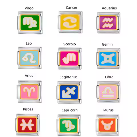 12 Zodiac Signs Italian Stainless Steel Charm Bracelet 9mm Women's Punk Men's Jewelry Accessories DI