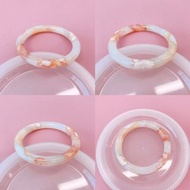 櫻花瑪瑙手鈪 手鐲 小圈口 51.5 圓條 杏桃色橘色花 乳酸色 造工貴