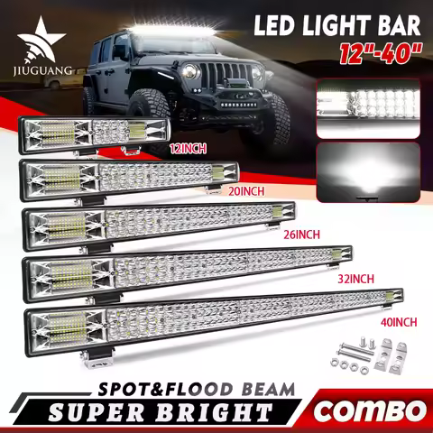 HAOLIDE Super Bright 3Rows 12-40inch LED Light Bar Offroad White 6500K LED Strip Bar Light 12V 24V f