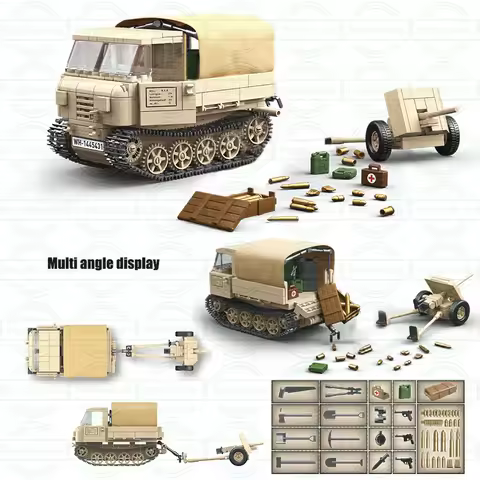 WW2 Military Series Rso/01 Tractor 37mm Anti Tank Artillery Classic Collection Model Building Blocks