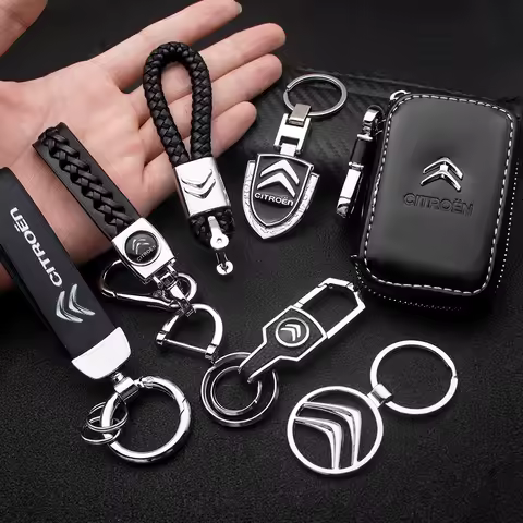 1pcs Car Metal Leather Keyring Keychain Key Rope Key Sticker For Citroen C4 C3 Xsara C-Elysee C5 C1 