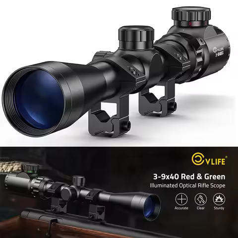 CVLIFE Rifle Scope Optical Riflescope 3-9x40 Red Green Illuminated Mil-dot Reticle Sighting for for 