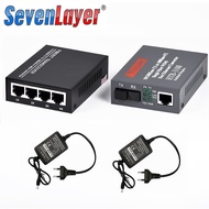 NetLINK Media Converter HTB-3100 + Media Converter 4 Ports Lan (A/B) Fiber Optic 25KM Single-mode Single-fiber WDM FTTH