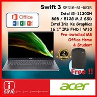 Acer Swift 3 SF316-51-55XB Steel Gray Laptop (I5-11300H 4.40GHz,512GB SSD,8GB,16.1" IPS FHD,W10)