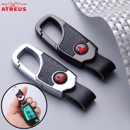 Mitsubishi Car Logo Keychain Metal Leather Car Keychain Creative Key Holder Key Chain Key Ring For M